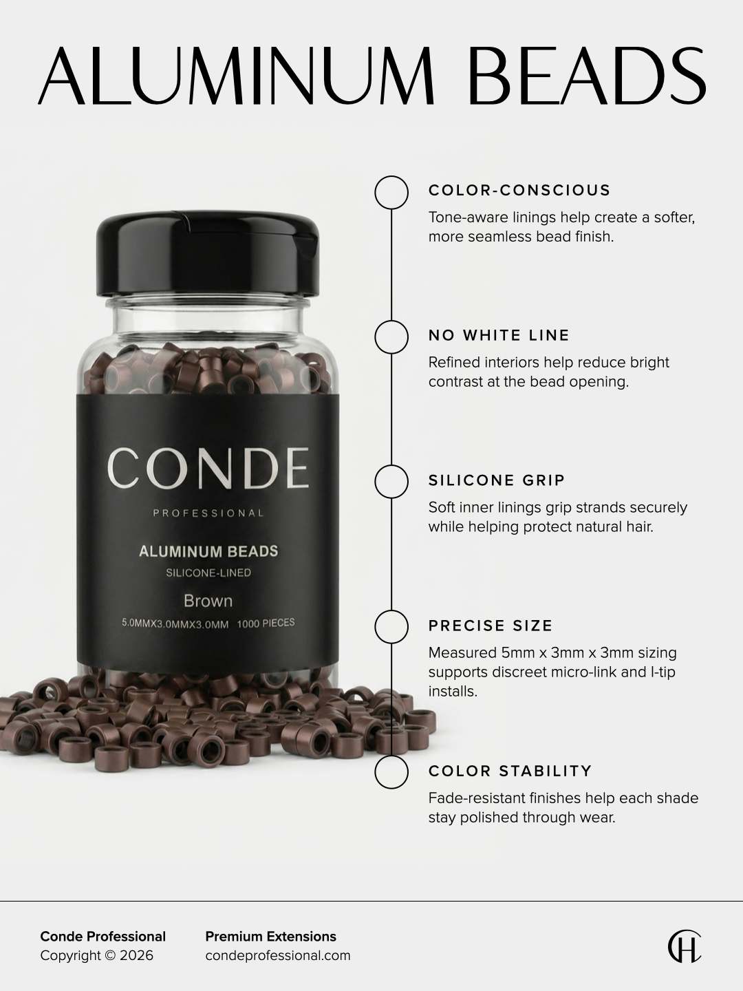 Conde Hair Aluminum Beads Silicon Lined