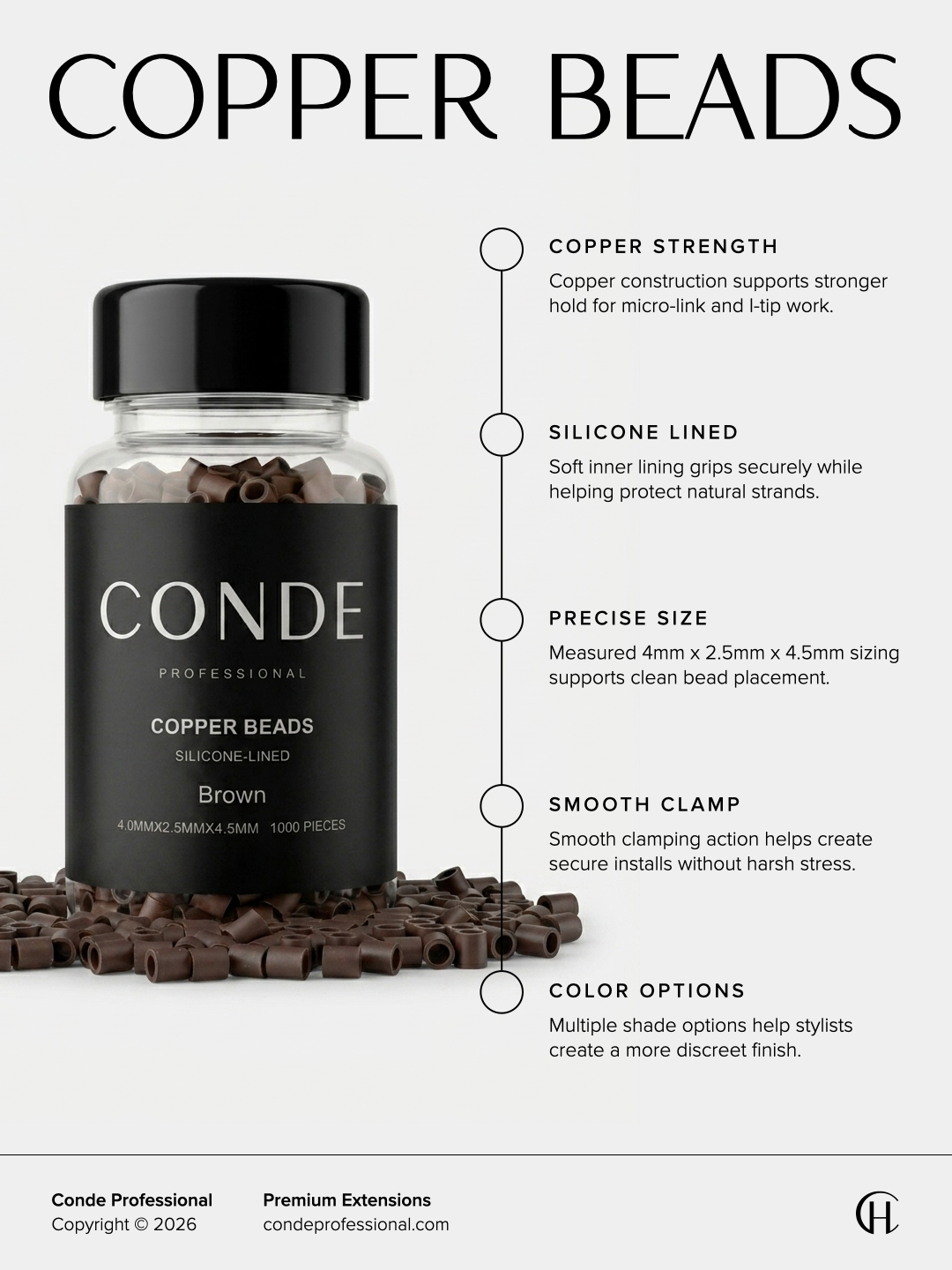 Conde Hair Copper Beads Silicon Lined