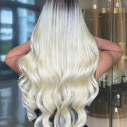Tape-In White Blonde #4/12 Rooted — styled view